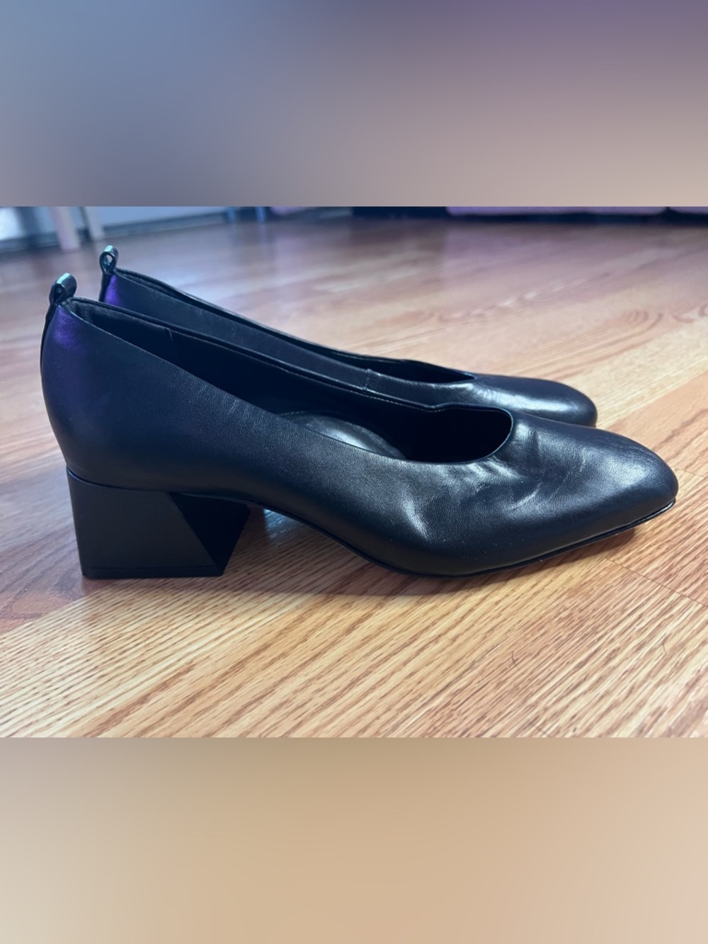 🏷️ Antonio Melanie Smooth Black Leather Round Toe Pumps with Block Heel Size 8